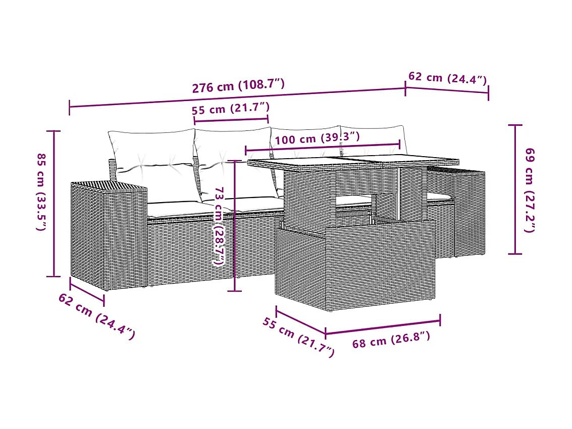 Salon de jardin 5 pcs avec coussins noir résine tressée