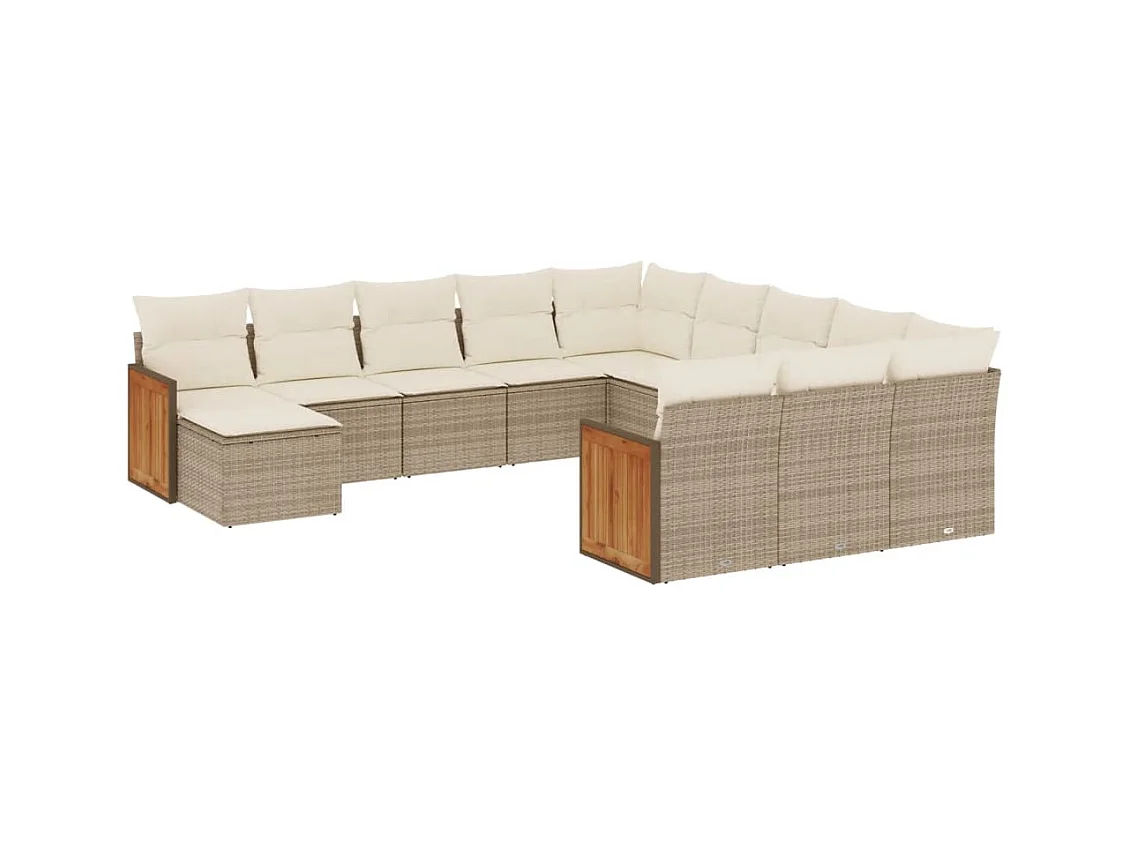 Salon de jardin avec coussins 12 pcs beige résine tressée