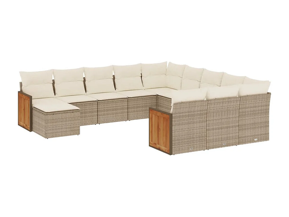 Salon de jardin avec coussins 12 pcs beige résine tressée