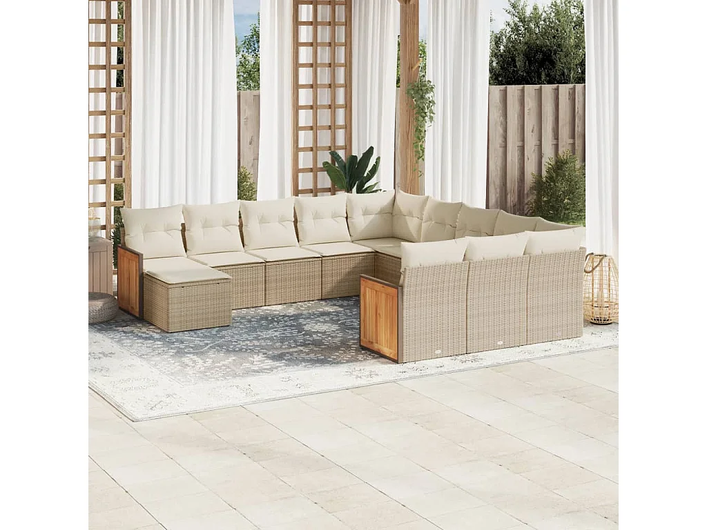 Salon de jardin avec coussins 12 pcs beige résine tressée
