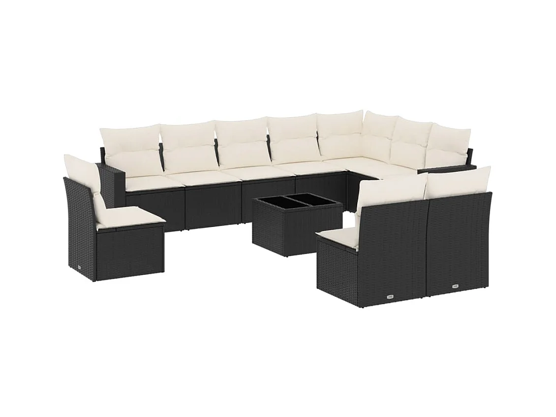 Salon de jardin 11 pcs avec coussins noir résine tressée