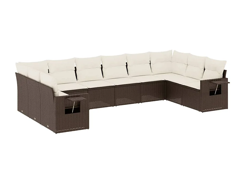 Salon de jardin 10 pcs avec coussins marron résine tressée