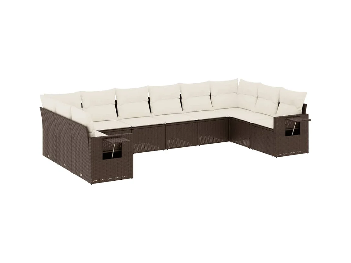 Salon de jardin 10 pcs avec coussins marron résine tressée