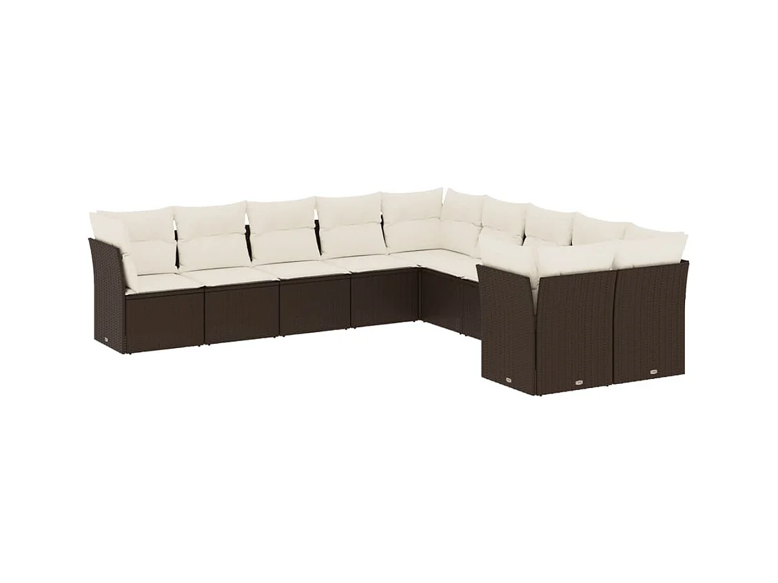 Salon de jardin 10 pcs avec coussins marron résine tressée