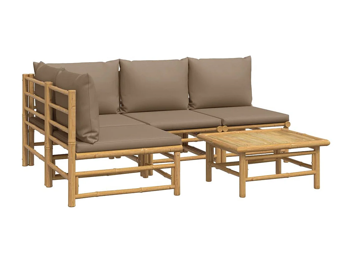 Salon de jardin 5 pcs avec coussins taupe bambou