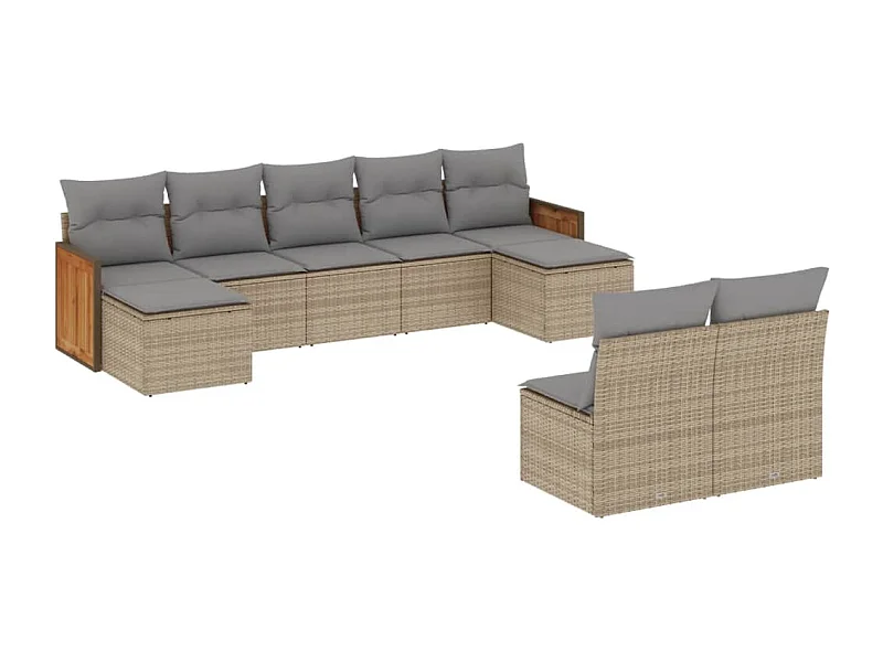 Salon de jardin avec coussins 9 pcs beige résine tressée