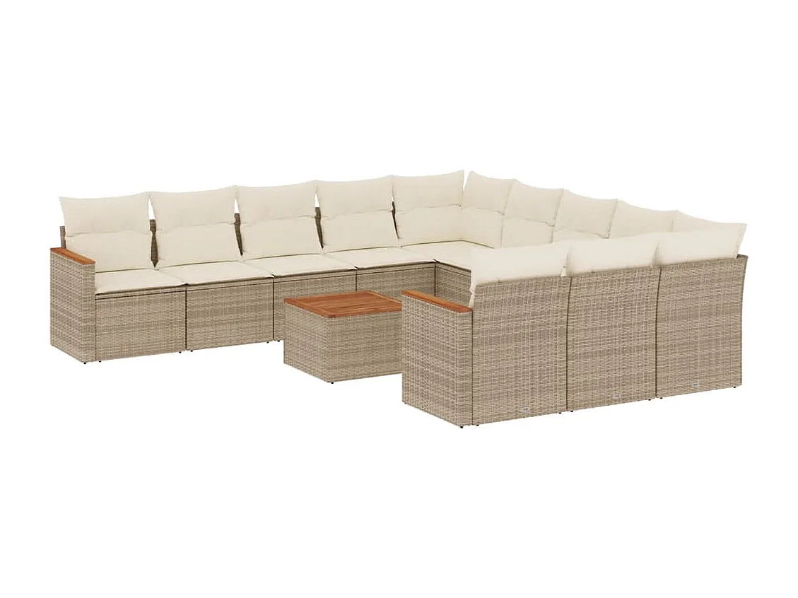 Salon de jardin avec coussins 12 pcs beige résine tressée