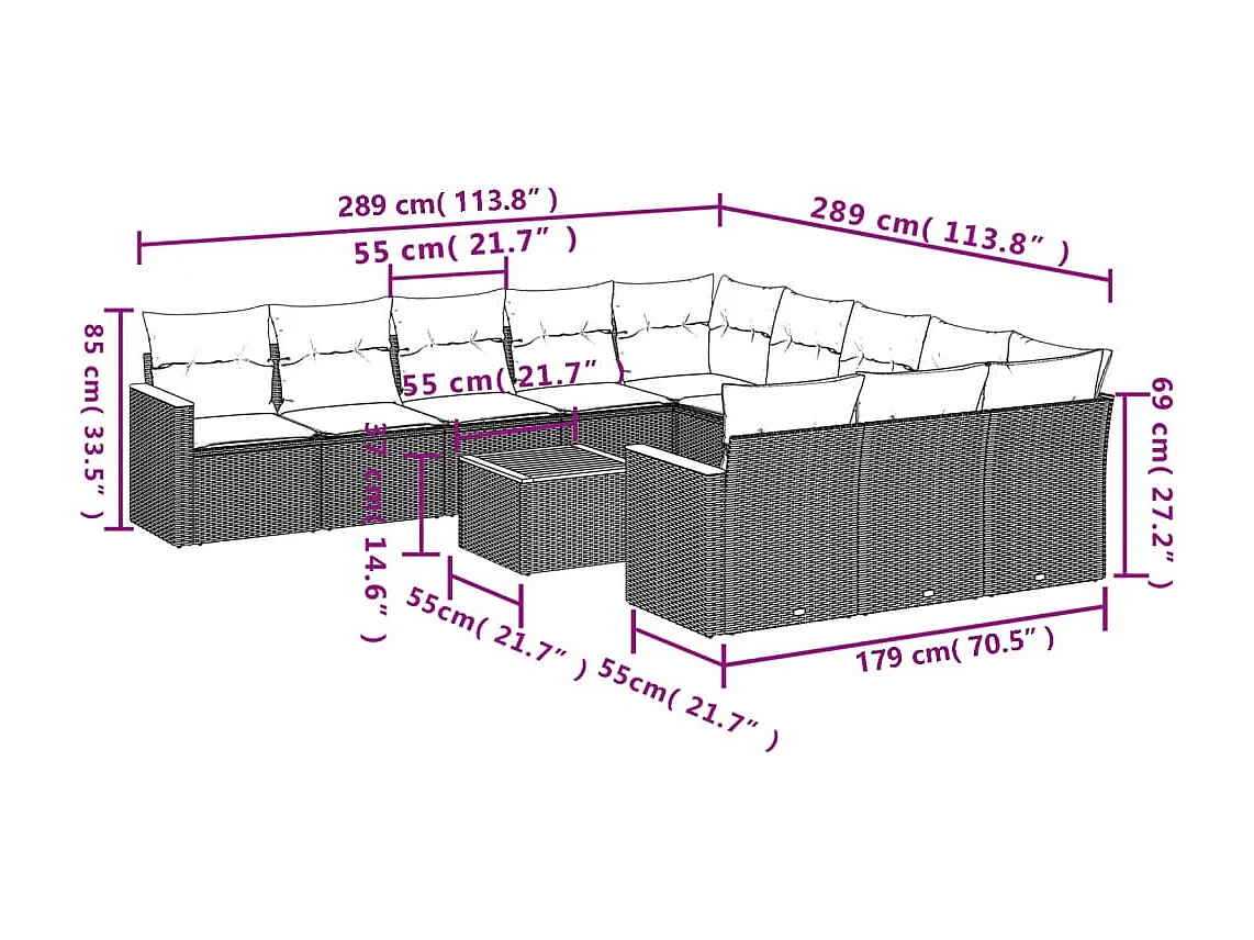 Salon de jardin avec coussins 12 pcs beige résine tressée