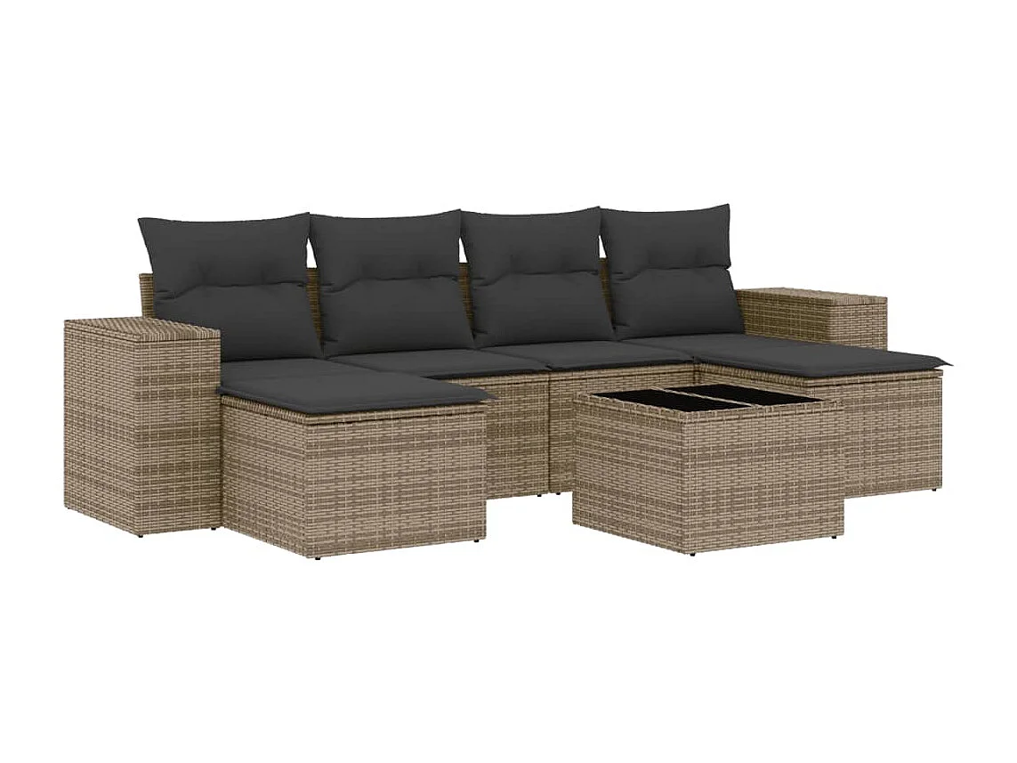 Salon de jardin avec coussins 7 pcs gris résine tressée