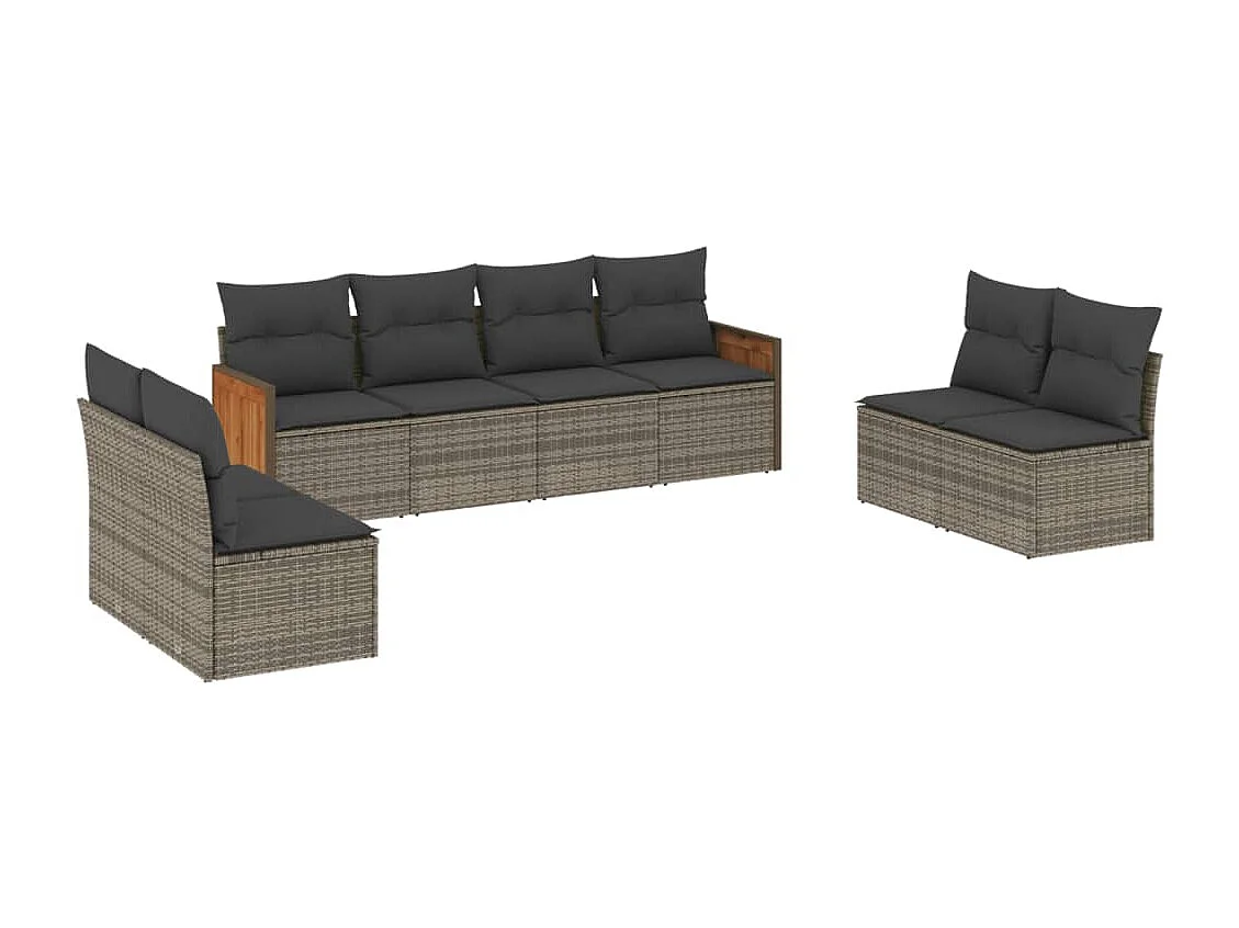 Salon de jardin 8 pcs avec coussins gris résine tressée