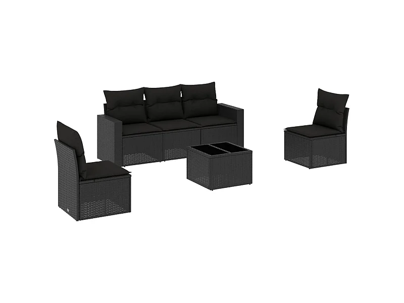 Salon de jardin 6 pcs avec coussins noir résine tressée