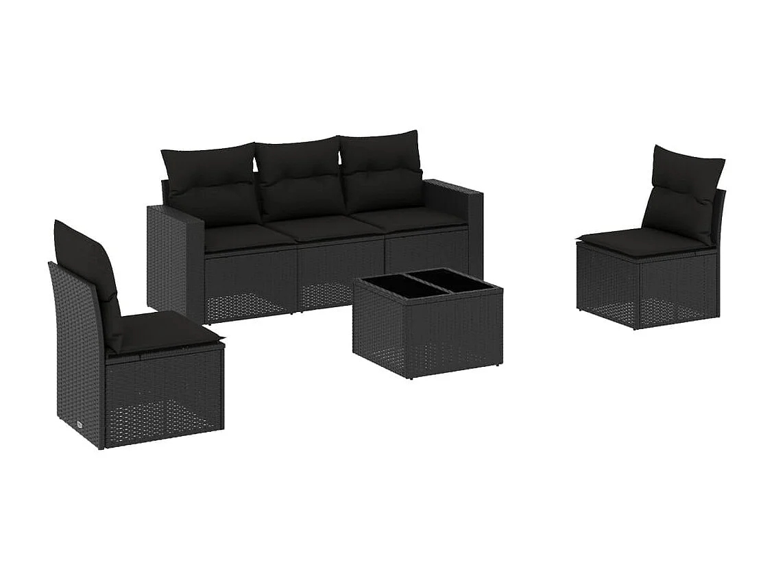 Salon de jardin 6 pcs avec coussins noir résine tressée
