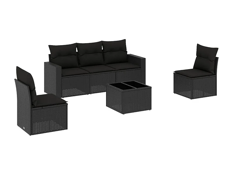 Salon de jardin 6 pcs avec coussins noir résine tressée