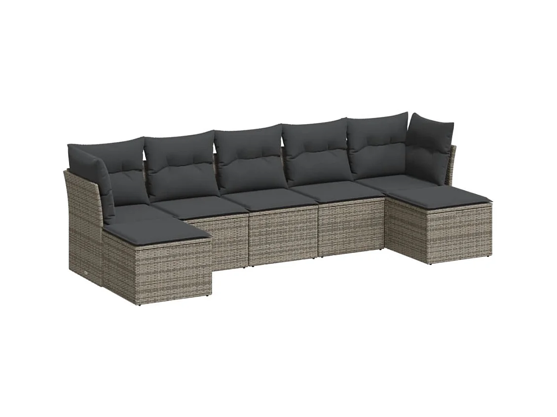 Salon de jardin avec coussins 7 pcs gris résine tressée
