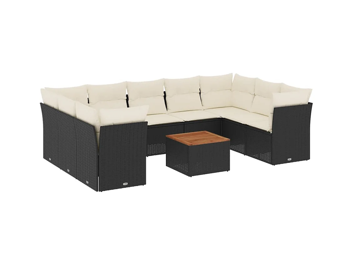 Salon de jardin 10 pcs avec coussins noir résine tressée