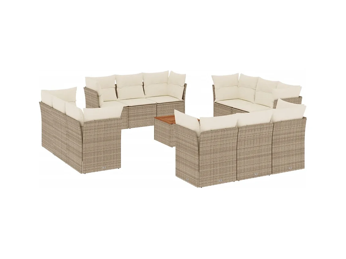 Salon de jardin avec coussins 13 pcs beige résine tressée