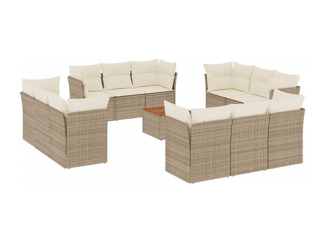 Salon de jardin avec coussins 13 pcs beige résine tressée