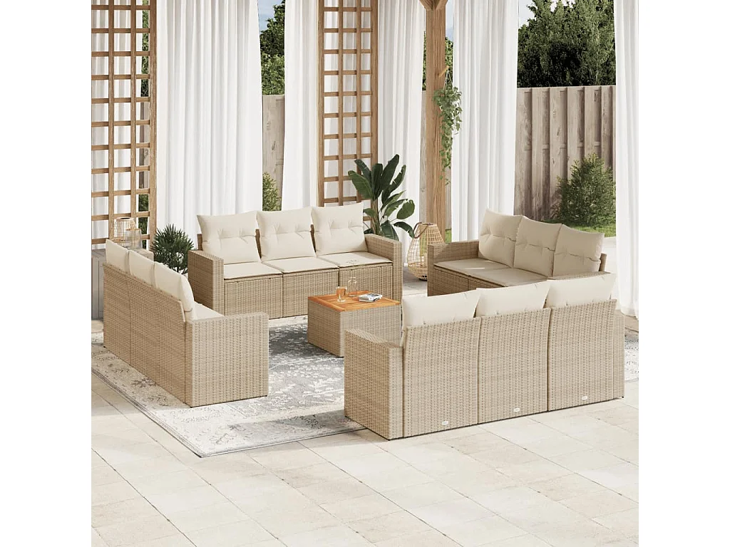 Salon de jardin avec coussins 13 pcs beige résine tressée