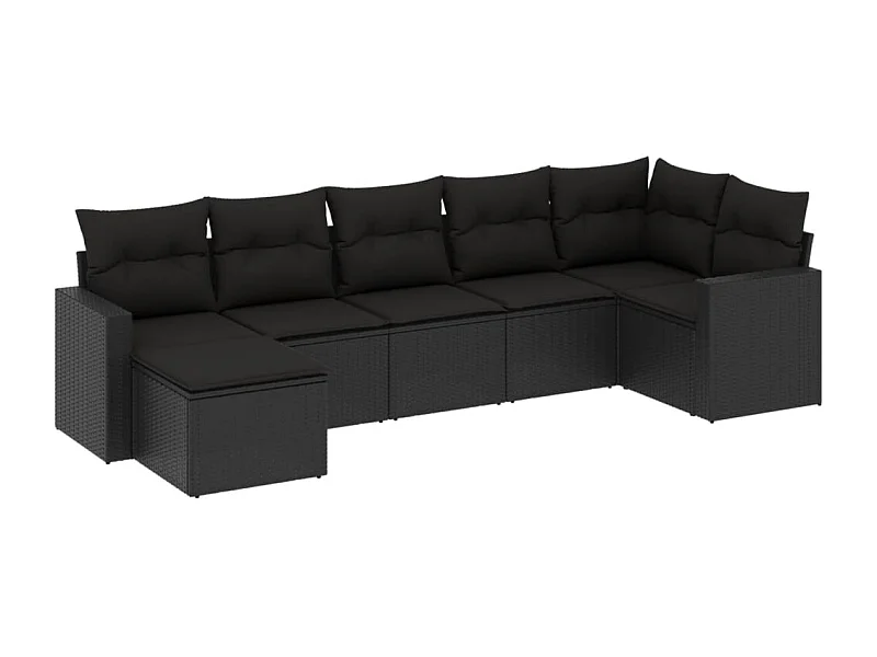 Salon de jardin 7 pcs avec coussins noir résine tressée