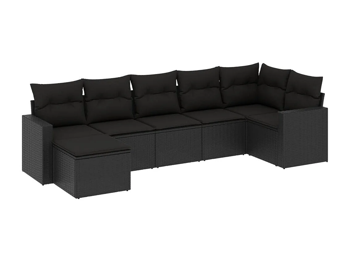 Salon de jardin 7 pcs avec coussins noir résine tressée