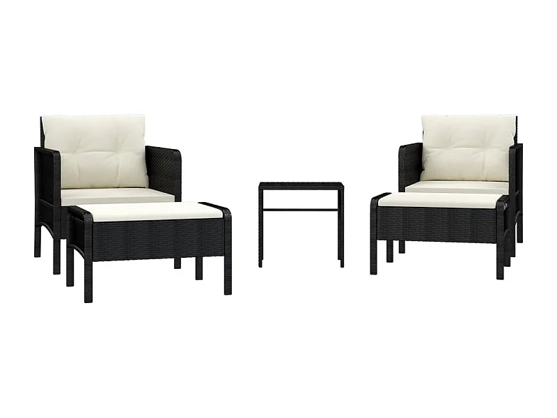 Salon de jardin 5 pcs avec coussins Noir Résine tressée