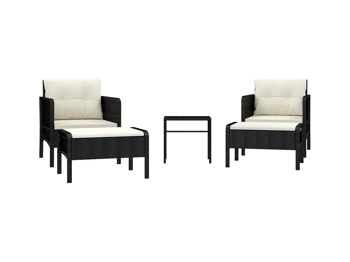 Salon de jardin 5 pcs avec coussins Noir Résine tressée