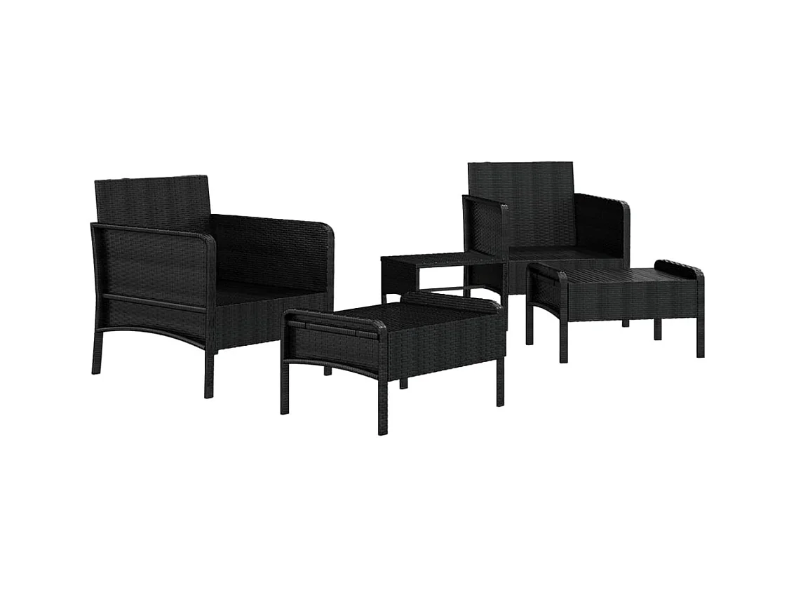5-delige Loungeset met kussens poly rattan zwart