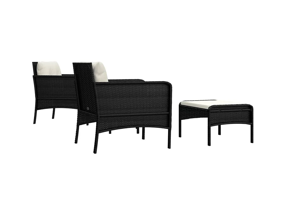 5-delige Loungeset met kussens poly rattan zwart
