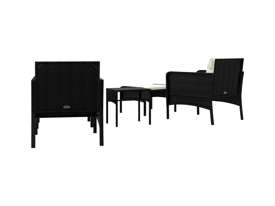 5-delige Loungeset met kussens poly rattan zwart
