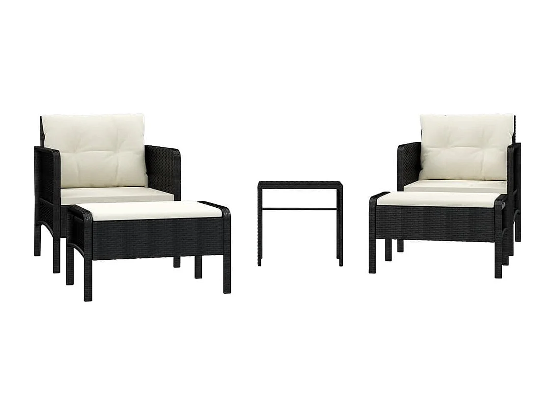 Salon de jardin 5 pcs avec coussins Noir Résine tressée