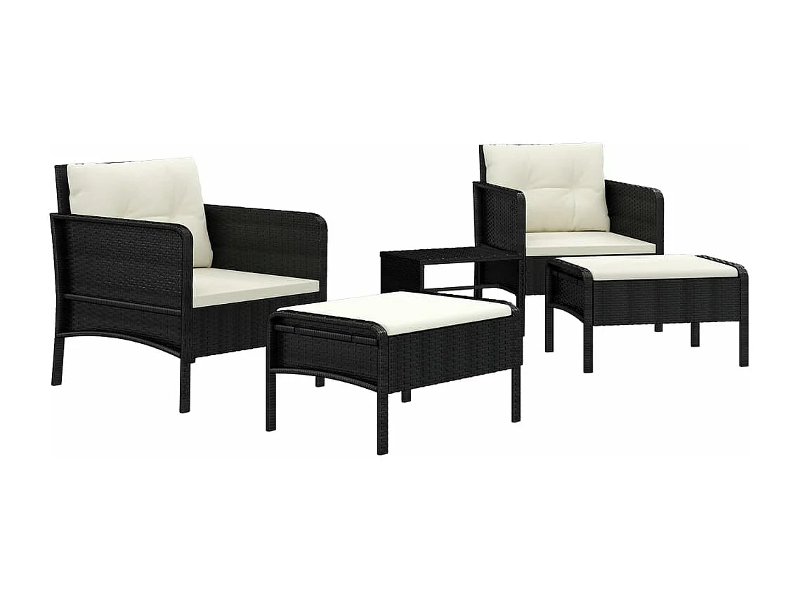 Salon de jardin 5 pcs avec coussins Noir Résine tressée