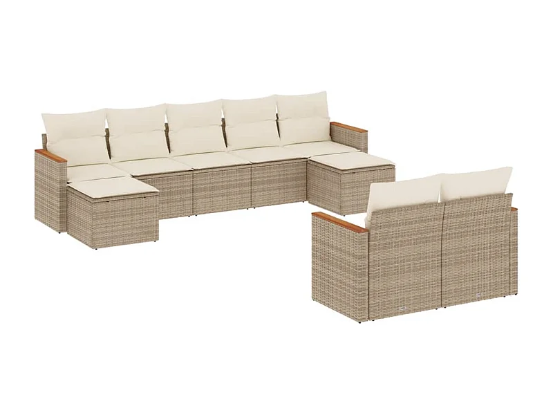 Salon de jardin avec coussins 9 pcs beige résine tressée