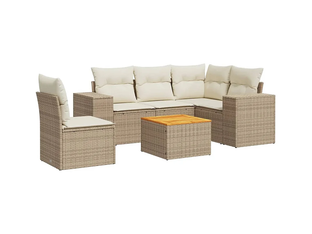 Salon de jardin avec coussins 6 pcs beige résine tressée