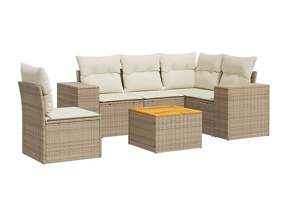 Salon de jardin avec coussins 6 pcs beige résine tressée