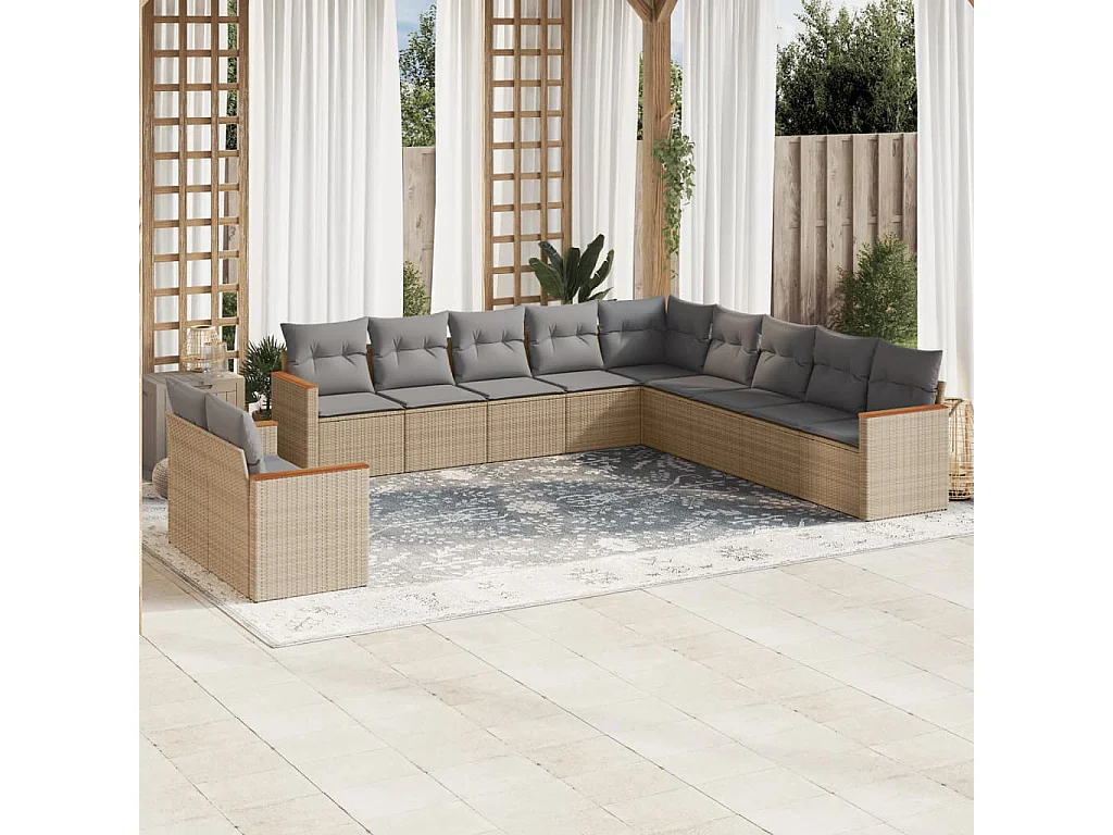 Salon de jardin et coussins 11 pcs mélange beige résine tressée