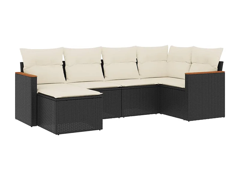 Salon de jardin 6 pcs avec coussins noir résine tressée