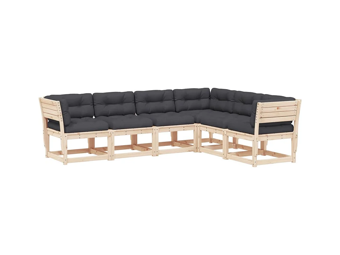Salon de jardin 6 pcs avec coussins bois de pin massif