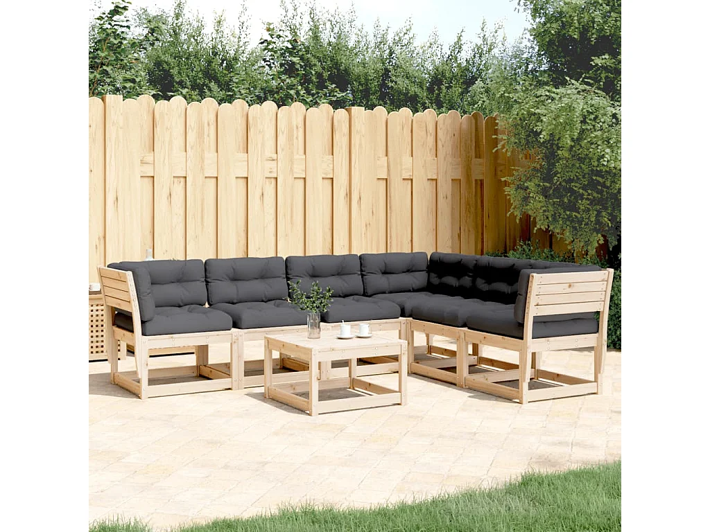 Salon de jardin 6 pcs avec coussins bois de pin massif