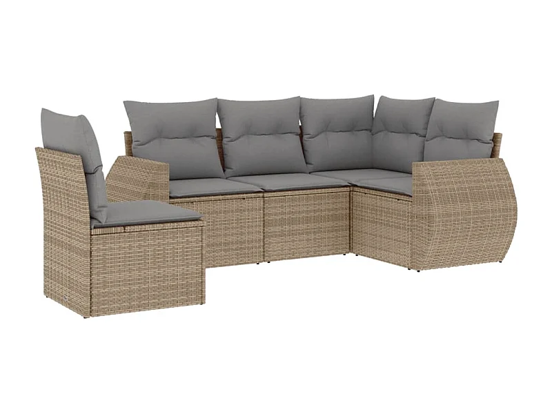Salon de jardin avec coussins 5 pcs beige résine tressée