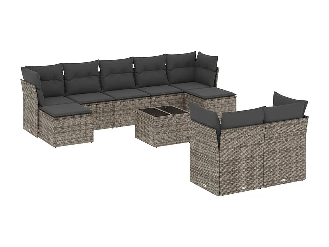 Salon de jardin avec coussins 10 pcs gris résine tressée