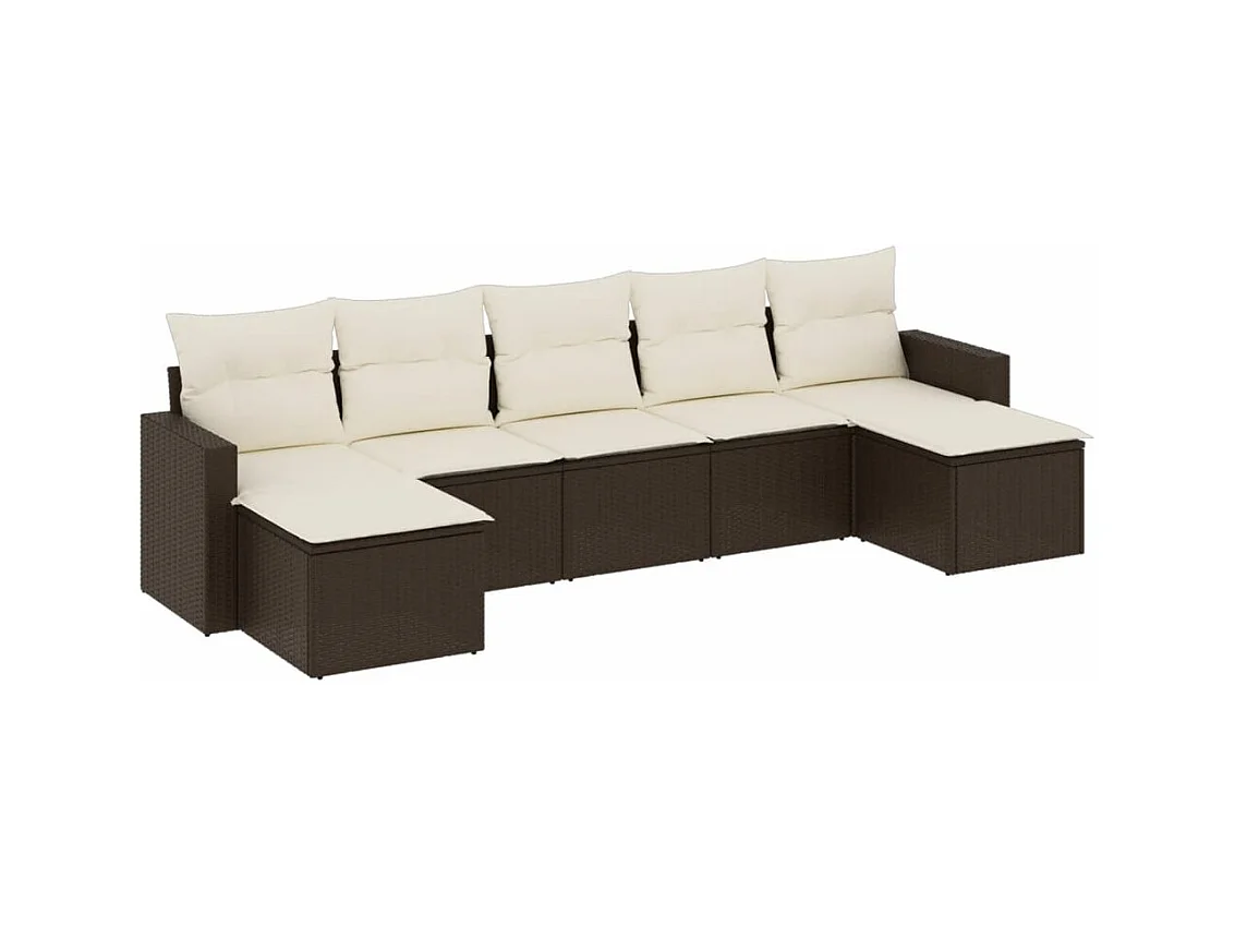 Salon de jardin avec coussins 7 pcs marron résine tressée