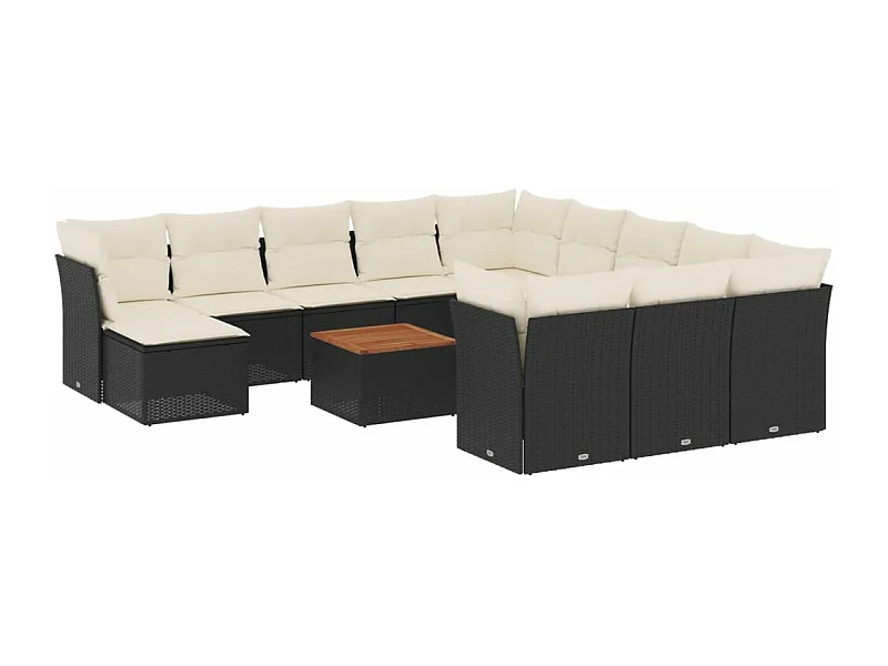 Salon de jardin avec coussins 13 pcs noir résine tressée