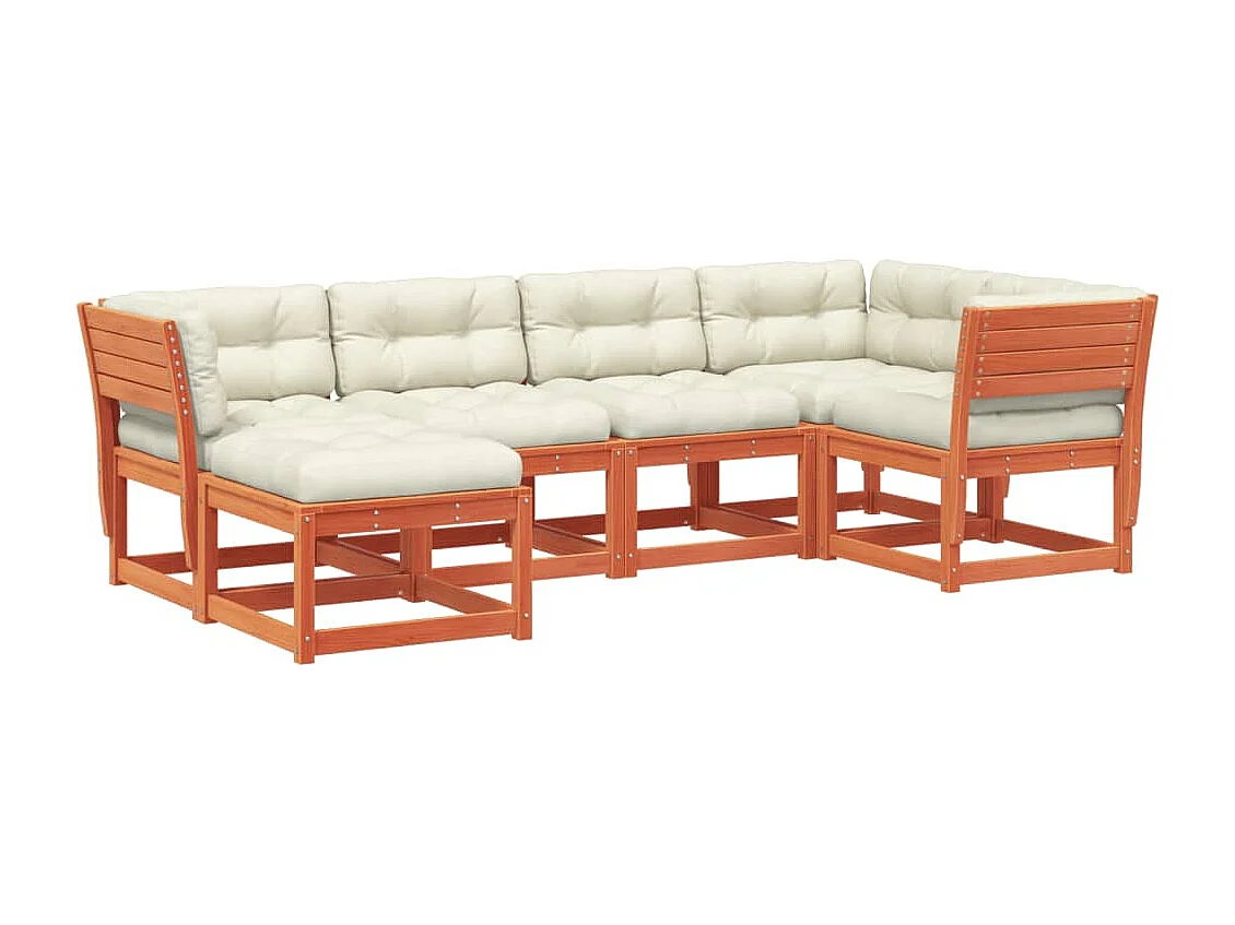 vidaXL Set de sofás jardín 6 pzas con cojines madera pino marrón cera