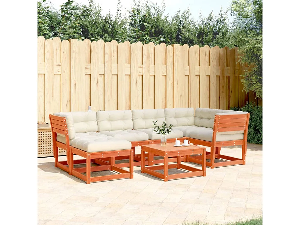 vidaXL Set de sofás jardín 6 pzas con cojines madera pino marrón cera