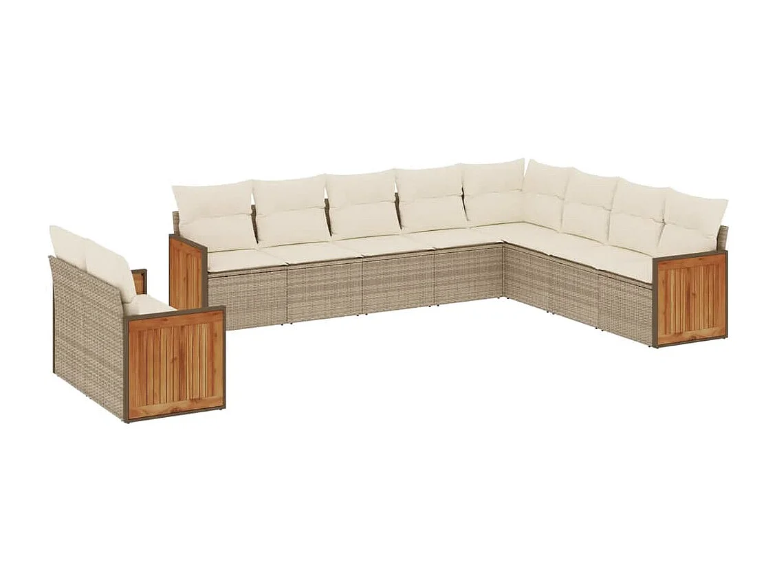 Salon de jardin avec coussins 10 pcs beige résine tressée