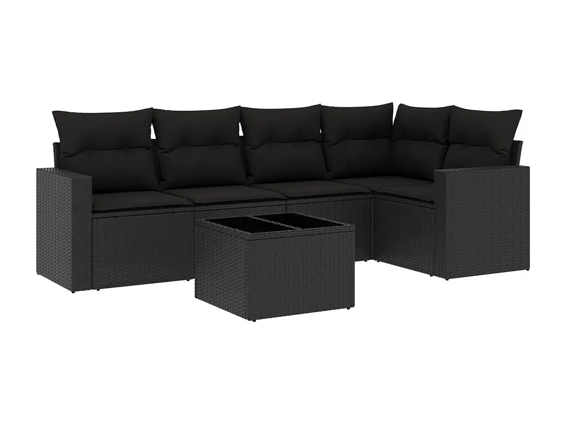 Salon de jardin 6 pcs avec coussins noir résine tressée