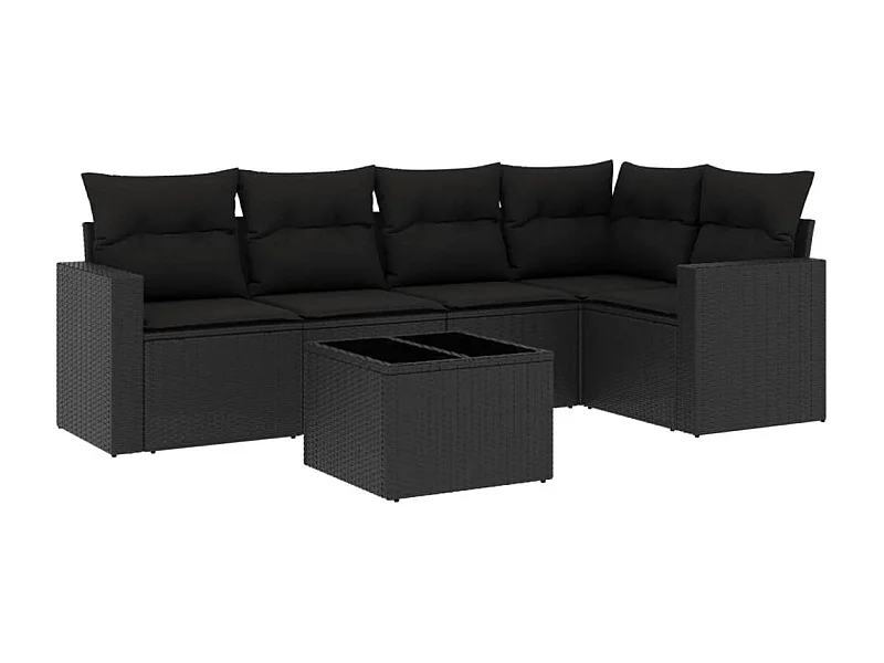 Salon de jardin 6 pcs avec coussins noir résine tressée