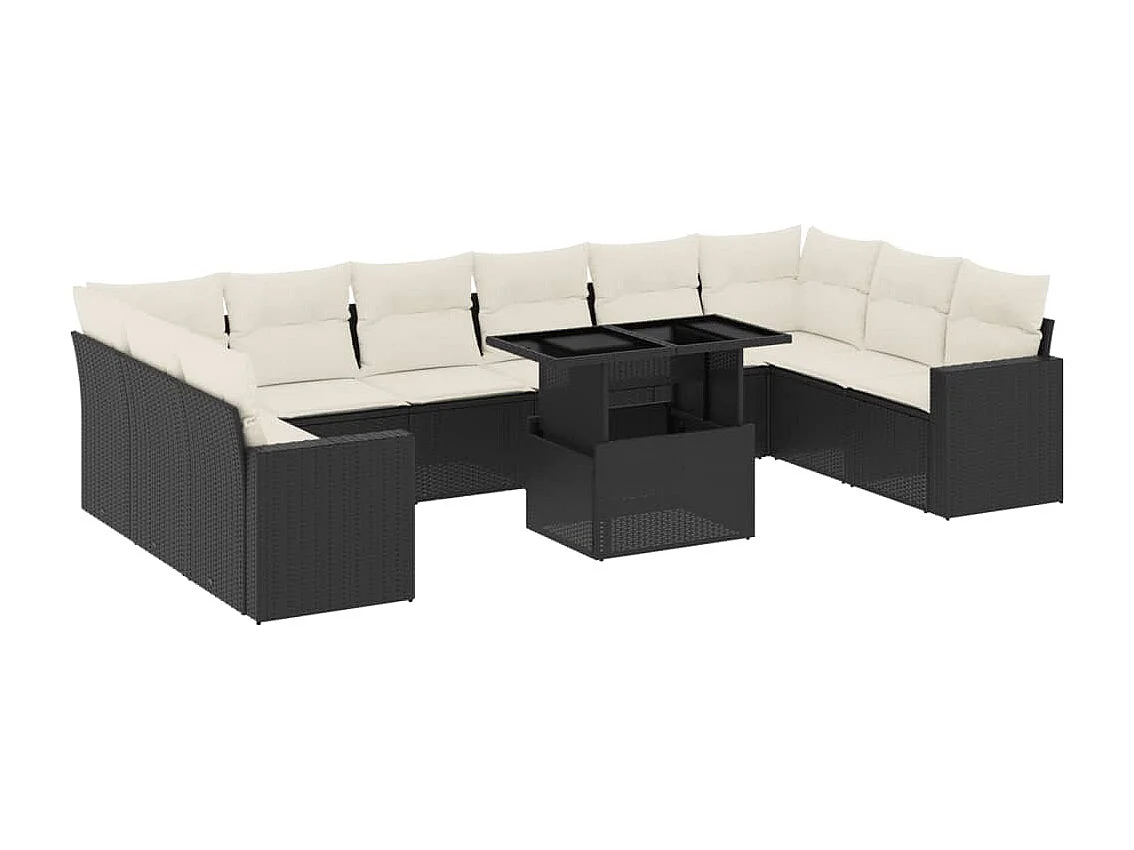 Salon de jardin 11 pcs avec coussins noir résine tressée