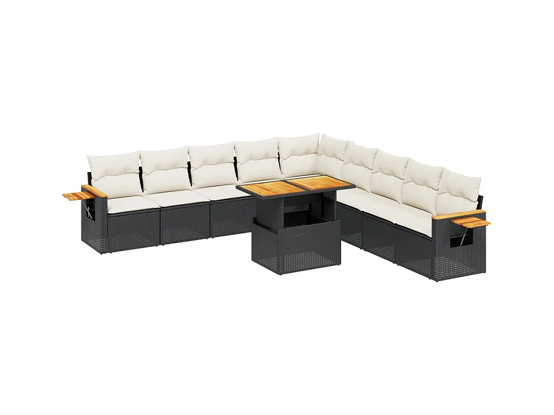Salon de jardin 11 pcs avec coussins noir résine tressée
