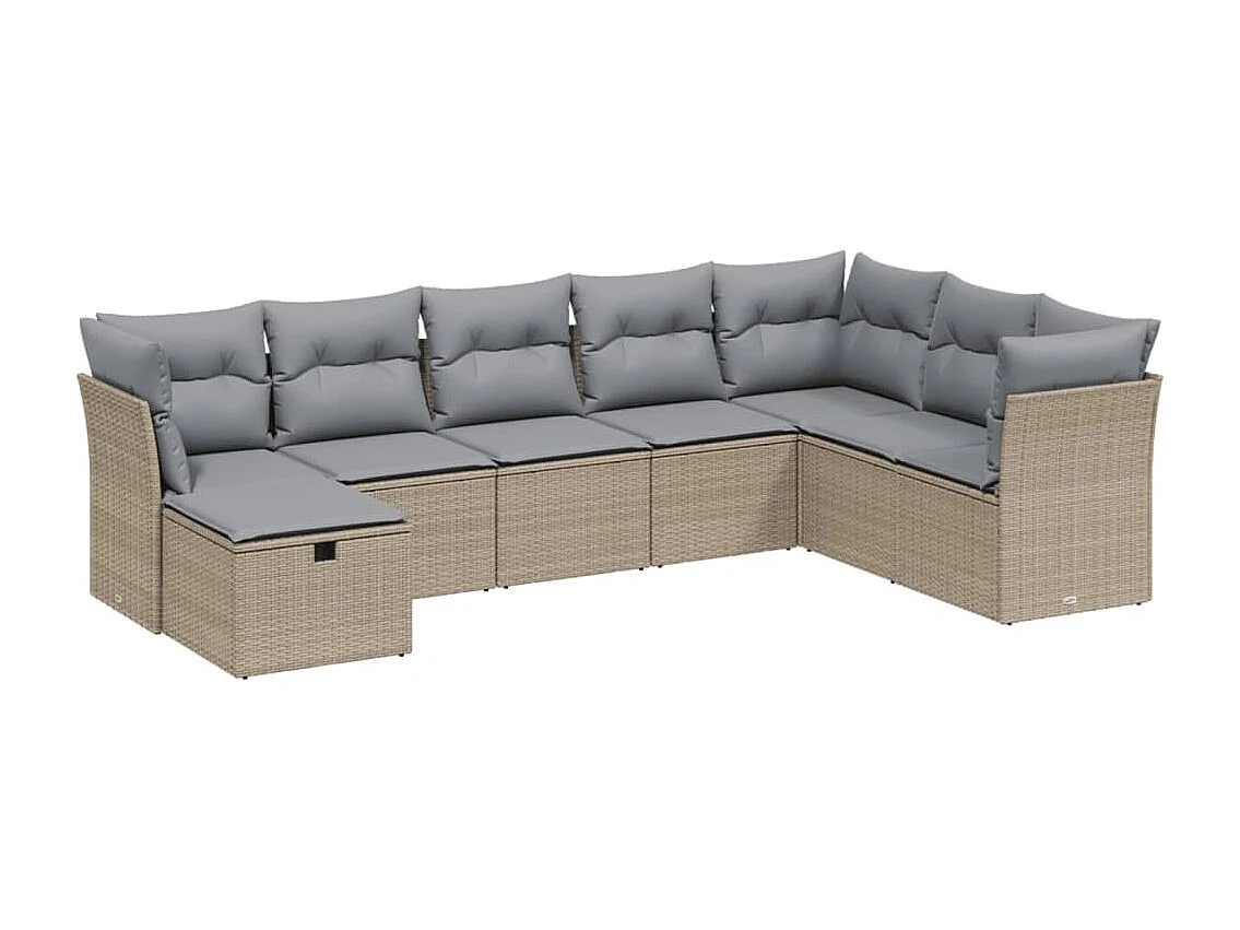 Salon de jardin avec coussins 8pcs mélange beige résine tressée